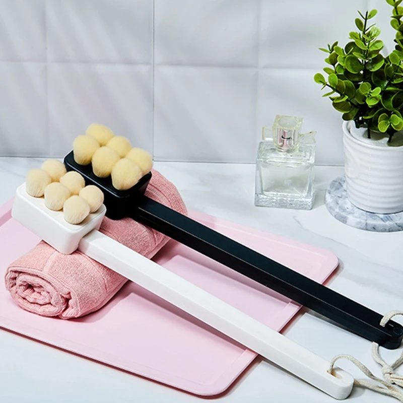 Purificador traseiro portátil do chuveiro do corpo, cerdas macias secas molhadas, punho longo home multifunções, pele ergonômica esfoliante, quente