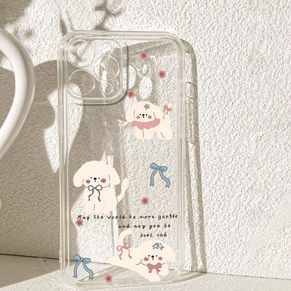 

Bow Cute Dog Print Silicone Phone Case for IPhone 17 16 15 14 13 12 11 Pro Xs Max Air Mini 7 8 6 6s Plus SE 2020 2022 Cover