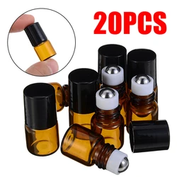 20pcs Mini Amber Roll on Bottle 1ml 2ml 3ml rotolo vuoto su bottiglia di vetro facile da trasportare per bottiglia di profumo riutilizzabile di olio essenziale