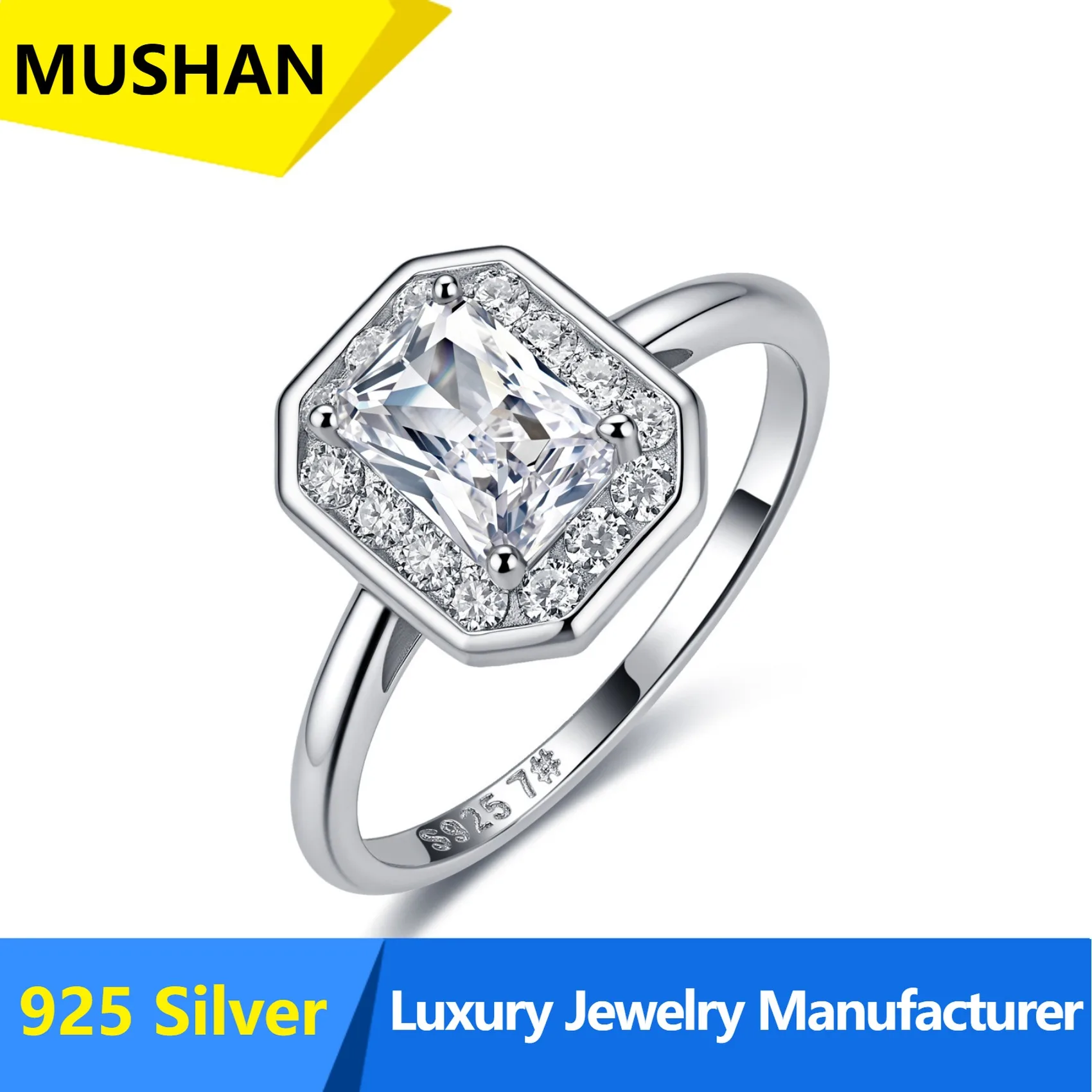 MUSHAN Luxury S925 Sterling Silver Redeen Cut 1 Carat  All Mozambican Sterling Silver Cross-border Closed Ring Women's Spot