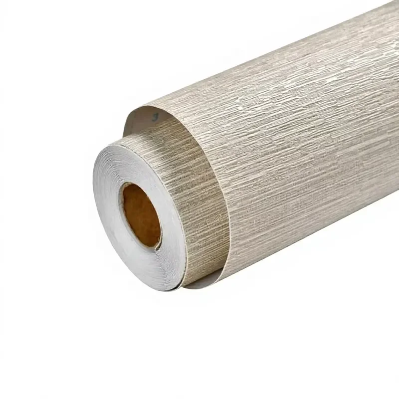 Haimin Grasscloth Wallpaper Self-Adhesive Thick Vinyl Embossed Modern Horizontal Stripes Waterproof Stain Resistant Beige