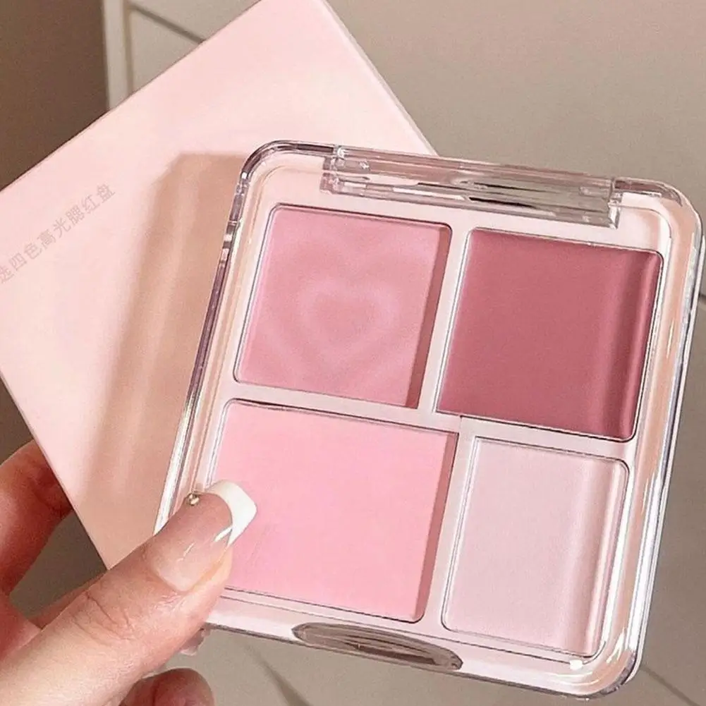 Paleta do makijażu twarzy 4 kolory róż różowy brzoskwiniowy pudrowy kremowy rozświetlacz matowy rozszerzający zakres kolorów rozjaśniający róż do policzków makijaż tint do policzków