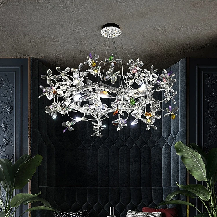 Modern Crystal Flower Chandelier Bionic Luxury Ring Villa Pandent Light Atmosphere High-end  Living Dining Room Lamp home decor