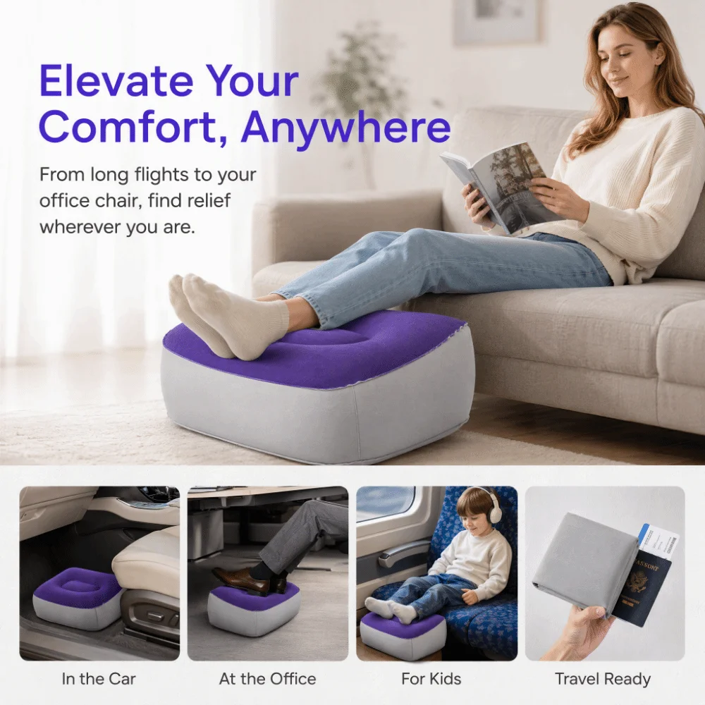 Press-to-Inflate Inflatable Booster Seat Fabric Foldable Air Seat Cushion Waterproof Leg Up Support Travel Press Leg Stool