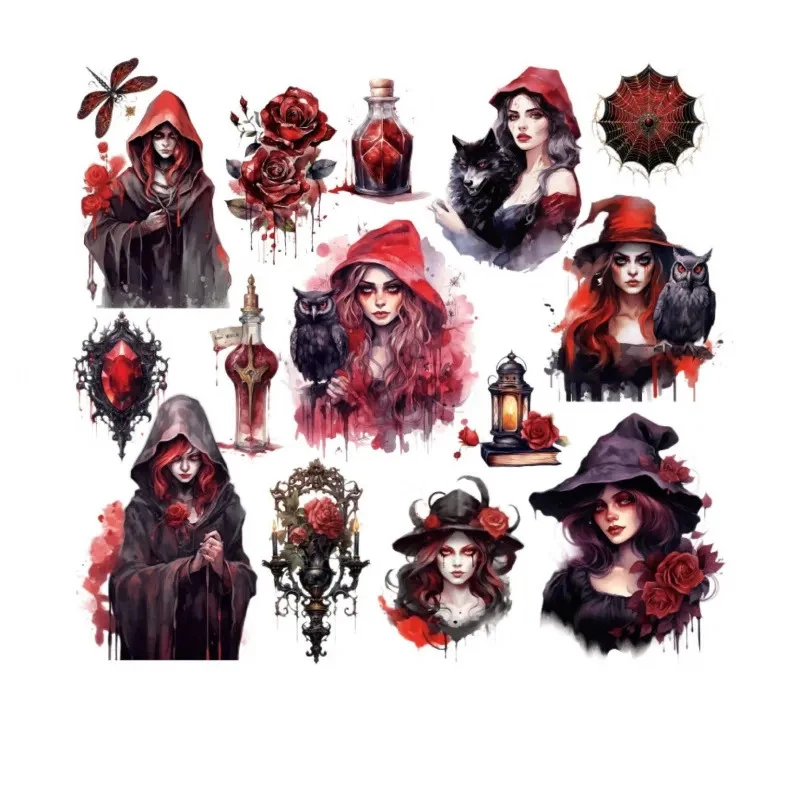 1 Packung/30 Stück Gothic Dark Retro Aufkleber, Gruselige Totenkopf-Elemente, Trendige Handgemachte Collage-Zubehörteile