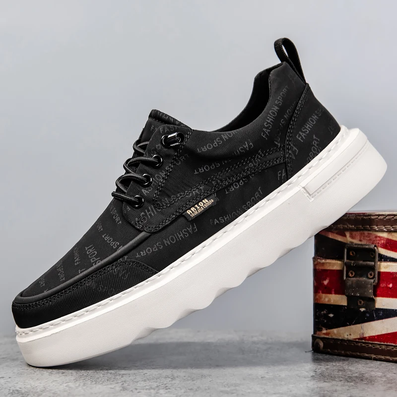 

Personality Mens Casual Shoes New Design Lace-up Vulcanize Shoes Thick Sole Sneakers Versatile Thick Bottom Male Canvas Footwear