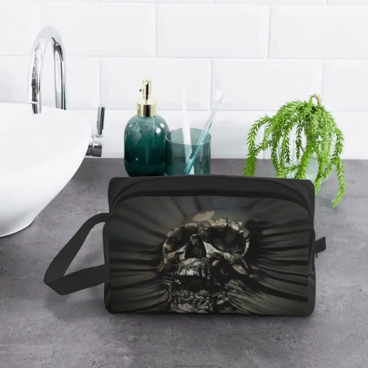 Custom Horror Skull Wrap Toiletry Bag Women Gothic Death Skeleton Cosmetic Makeup Organizer Ladies Beauty Storage Dopp Kit Case