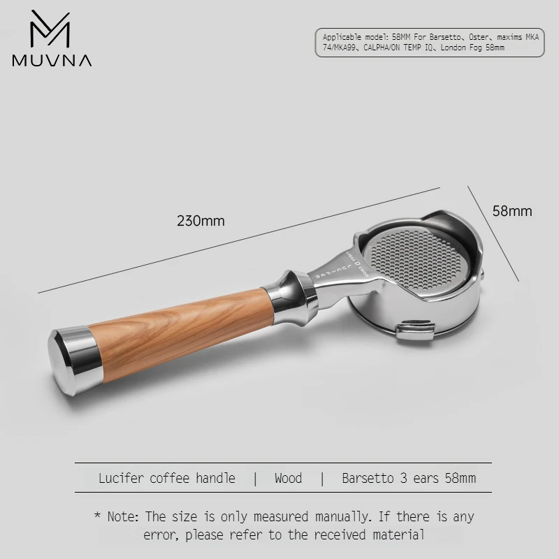 MUVNA Espresso bodemloze portafilter Lucifer-serie, naakte portafilter met mand, geschikt voor E61/Nuova/Delonghi/Breville-machines