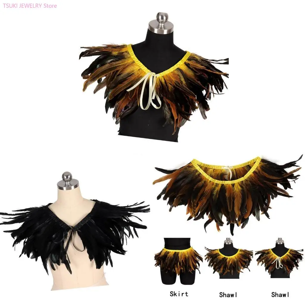 62ke-手作りフェザーケープ通気性のある衣服衣装のお祝いに最適