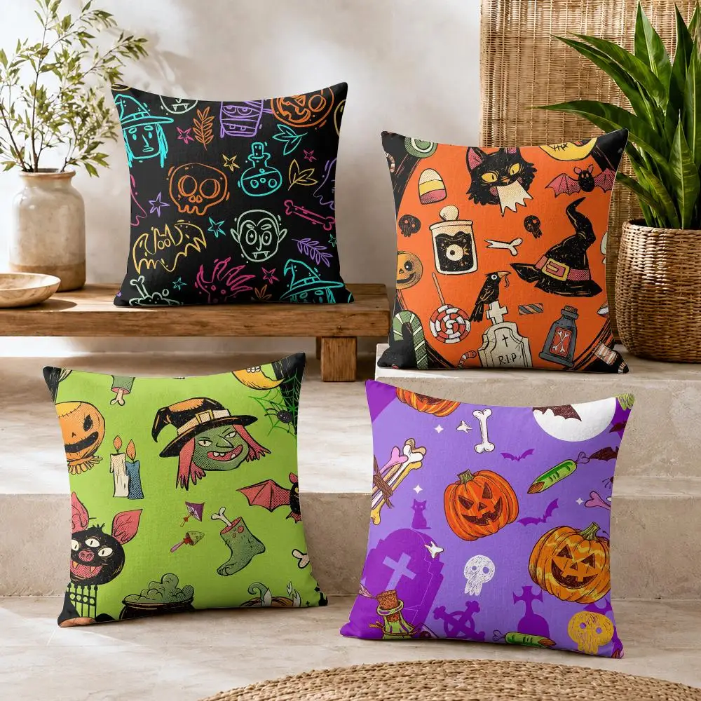 Terrifying Halloween Cushion Cover Summer Coolness Linen Organic Fabric Sofa Pillow Case Double-Sided Printing Home Decor