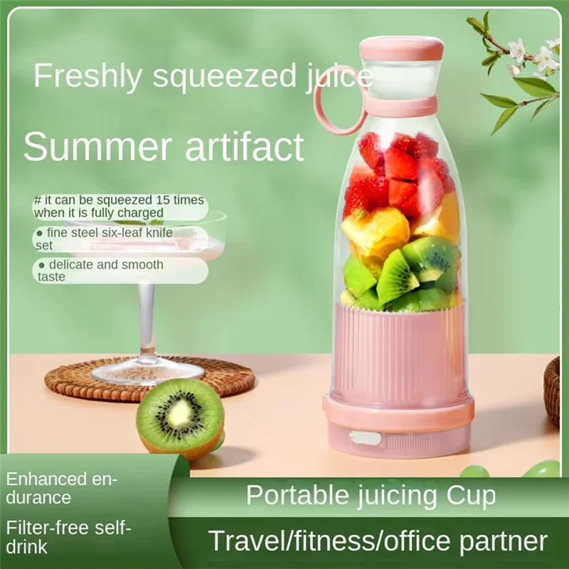 AD-MINI, mélangeur de Smoothie rose mélangeur de Smoothie pour la maison sans fil et Rechargeable, capacité de 380Ml