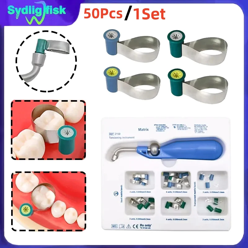 Dental Matrix Bands Double-Side Contoured Anatomically Shaped Metal Matrices SuperMat Matrix System Adapt SuperCap Matrices Tool
