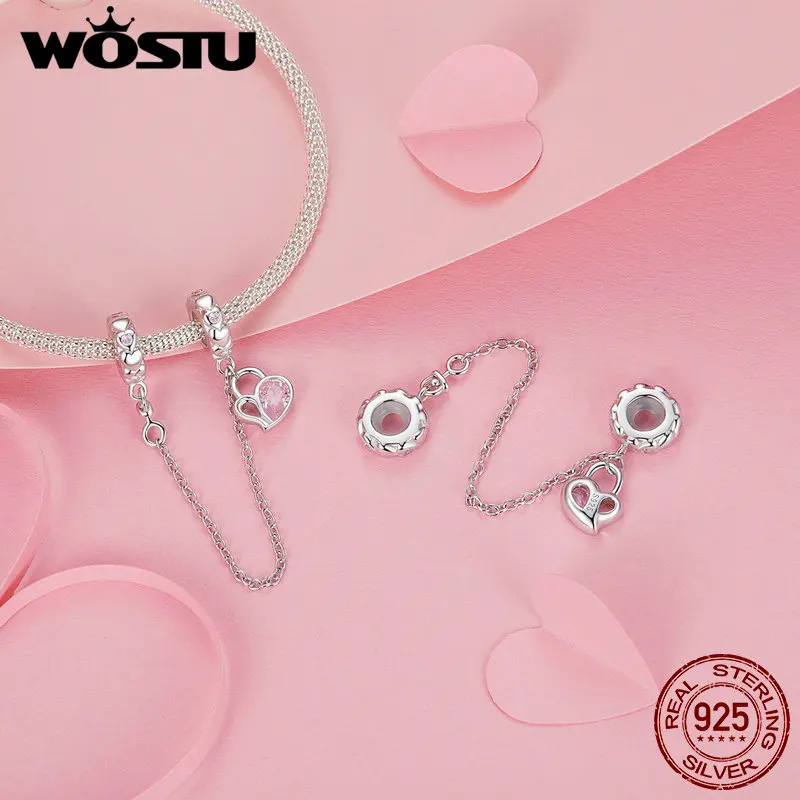 Wostu 925 prata esterlina rosa amor carta pingente propor coração caixa charme bloqueio corrente de segurança caber pulseira original presente dos namorados