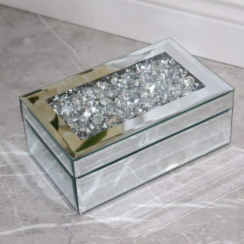 

Luxury Jewelry Storage Box Glass Mirror Jewelry Organizer Boxes Makeup Organizer Desktop Display Holder Home Decor Display Case
