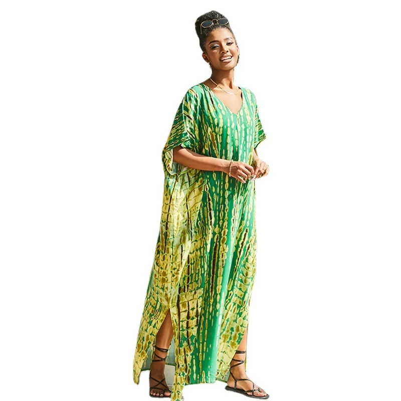 Vestido de playa hoado de aodón, Bikini de manga larga, ropa de abrigo con protección solar, ropa de playa teñida con laz...