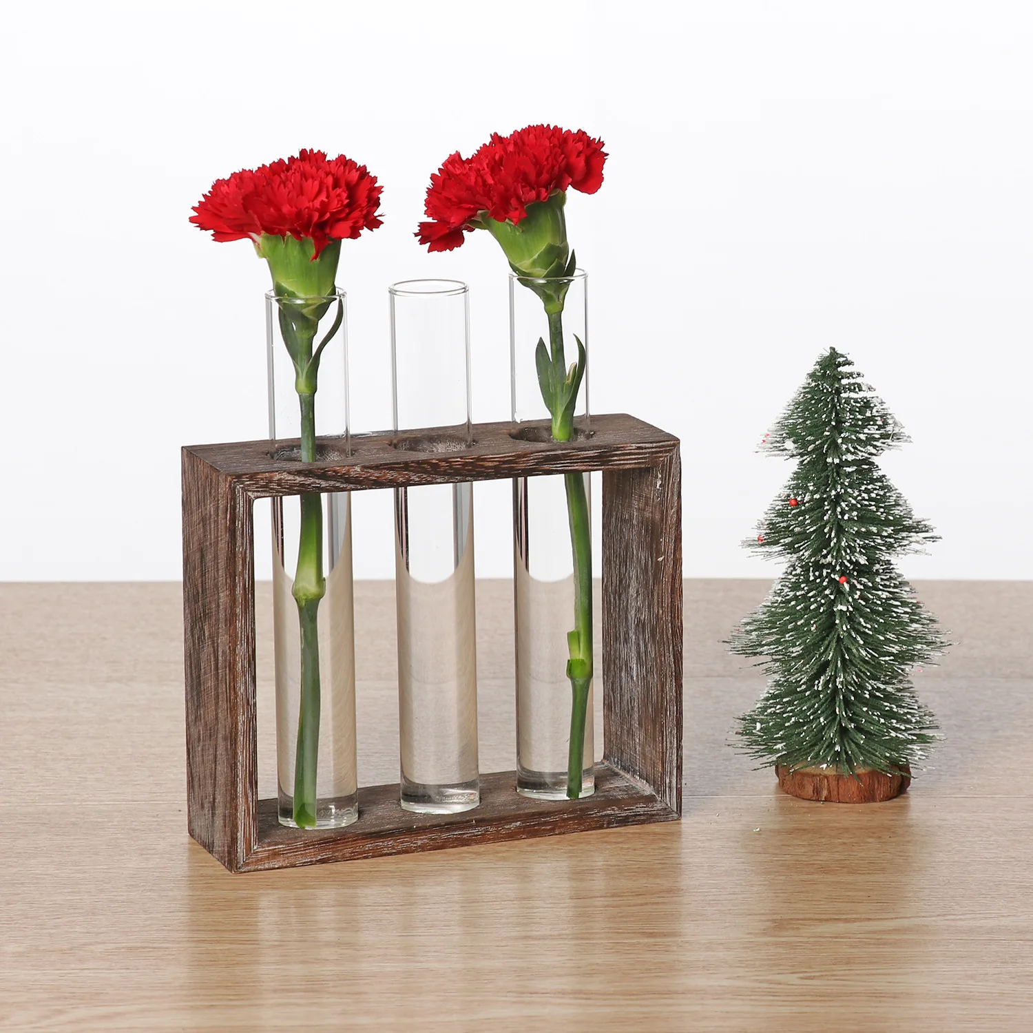 

3 Holes 5 Holes Transparent Hydroponic Glass Test Tube Vase Wooden Art American Style Retro Interior Desktop Decorative Ornament