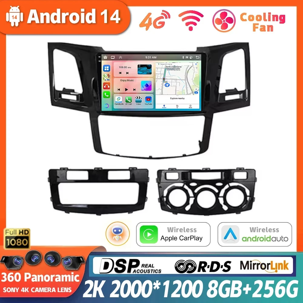 

Android 14 for Toyota Fortuner HILUX Revo Vigo 2007-2015 Video Player Autoradio Navigation QLED Carplay Auto Car Radio Head Unit