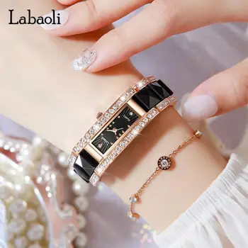 LABAOLI Rectangle Dial Luxury Design Women Wrist Watches Rhinestone Creative Top Brand Female Clock Bracelet Watches for Women