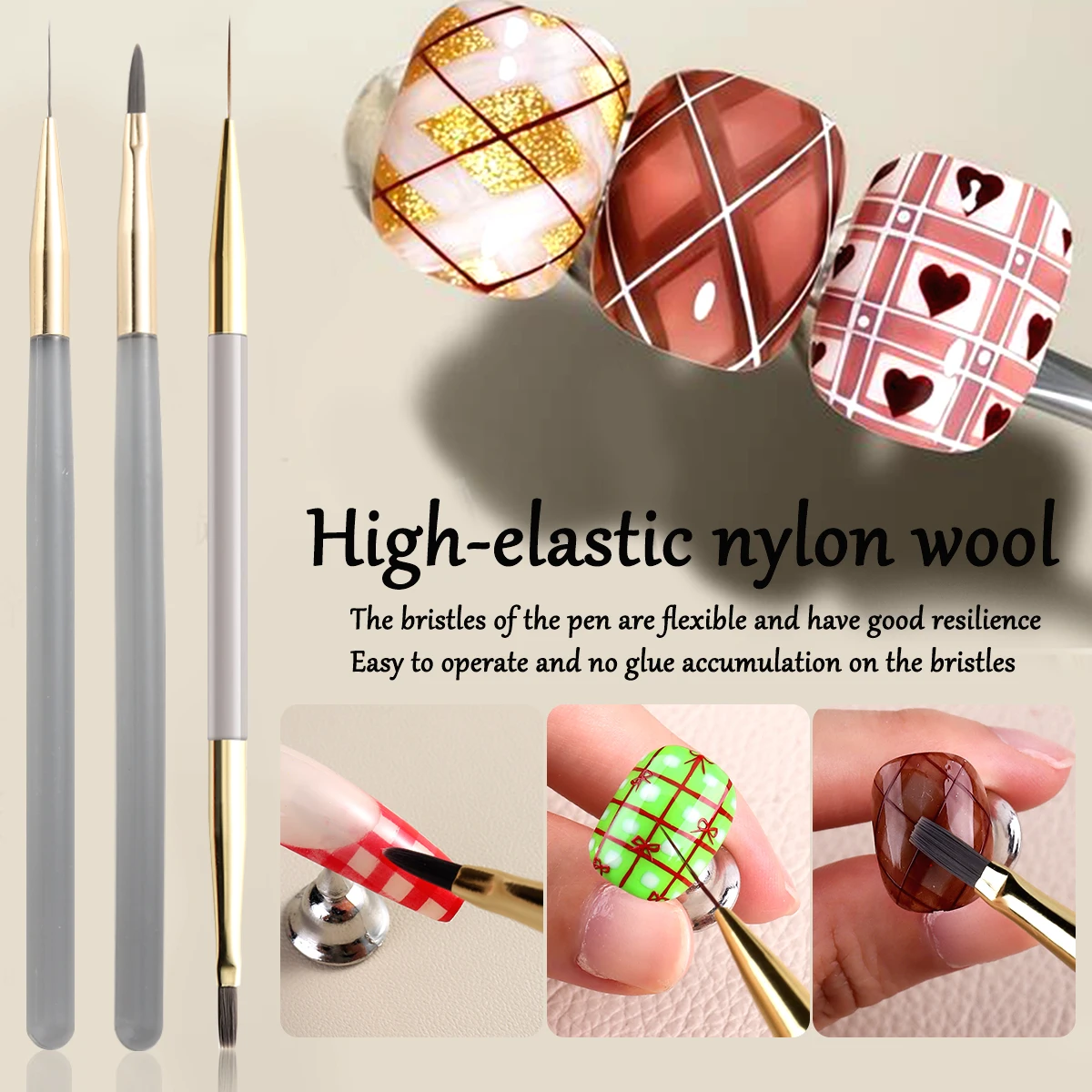 Nail Art Brush Set, Lining Brush, Grid Brush, Sweeping Brush Suitable for All Nail Types, Suitable for Beginners Nail Design