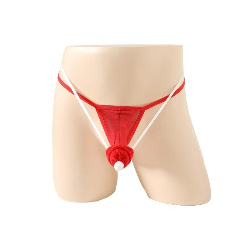 الجدة رجل مثير عيد الميلاد شبكة ثونغ مع قبعة سانتا التفاصيل المثيرة الرجال شبكة ثونغ - قبعة عيد الميلاد الديكور