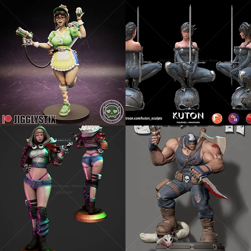 

Original Character Series 1/24 1/18 Scale Sword Wielding Girl Punk Neon Style DIY Self-assembled GK 3D Resin Un-panited Doll