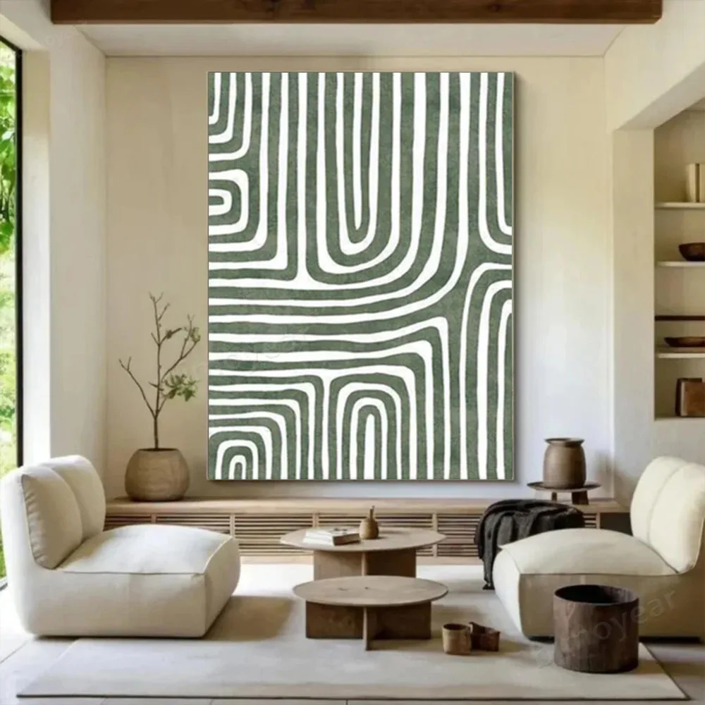 

100% hand drawn green line abstract oil painting original wall painting home living room decoration paint interior aesthetics