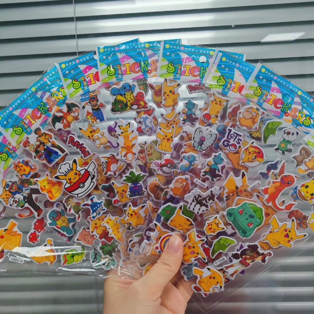 12 Blatt süße Anime Pokemon Aufkleber Kawaii 3D Pikachu Aufkleber Kinderspielzeug Cartoon Blasenpaste verdicken die Belohnung Aufkleber Geschenke