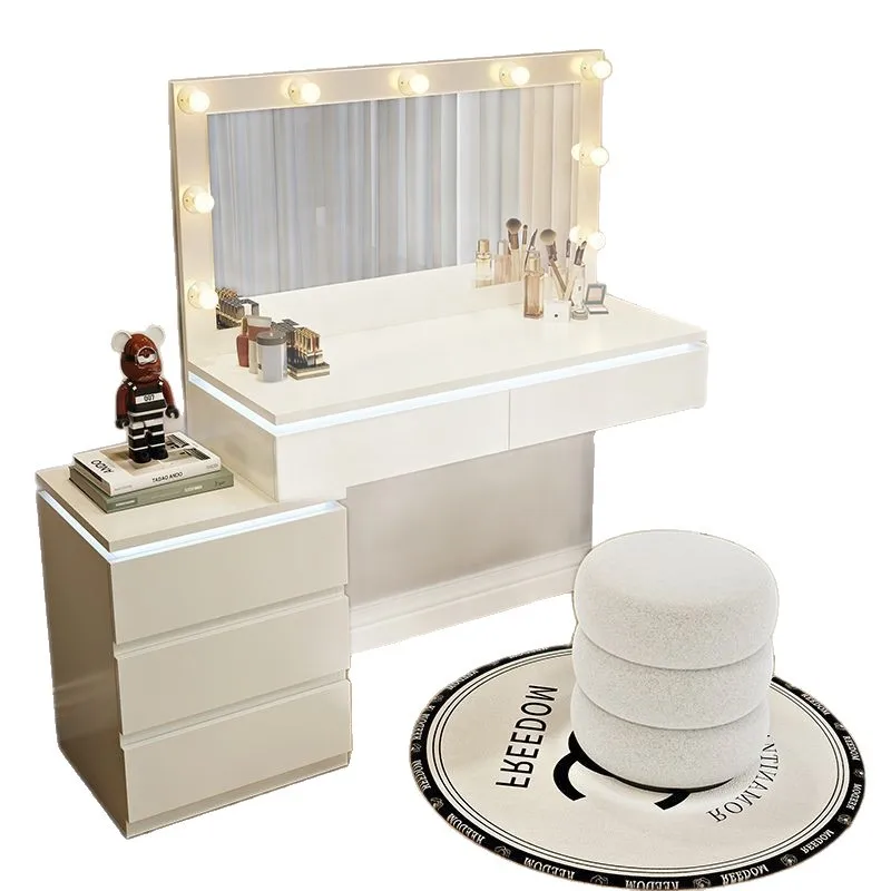 Modern Simple Small Apartment Bedroom Makeup Table New Cream Wind Smart Dresser With Lamp Storage Integrated Cabinet