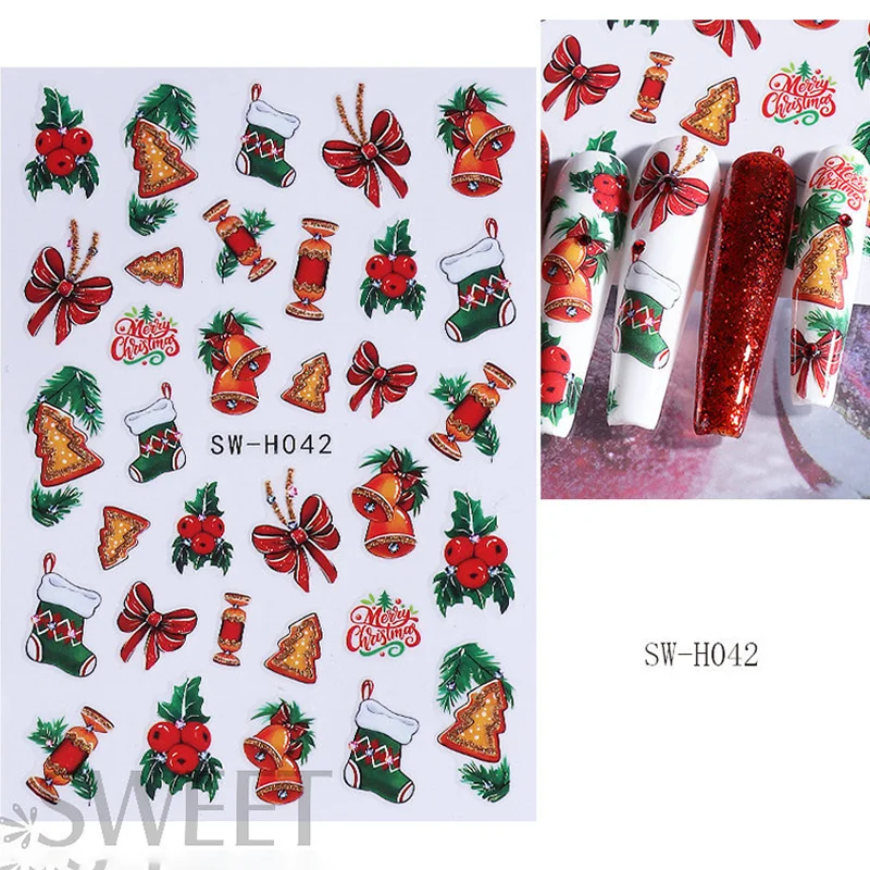 1 pz Cartoon Natale Nail Art Stickers Albero di Natale autoadesivo Fuochi d'artificio di Capodanno Decalcomania per unghie Decorazione per manicure