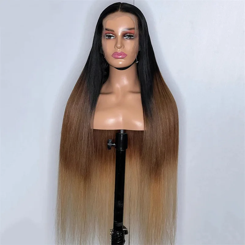 Ombre Blonde 28inch 5x5 Silk Base Straight Jewish Human Hair Wig With Baby Hair HD Lace European Hair Preplucked Daily