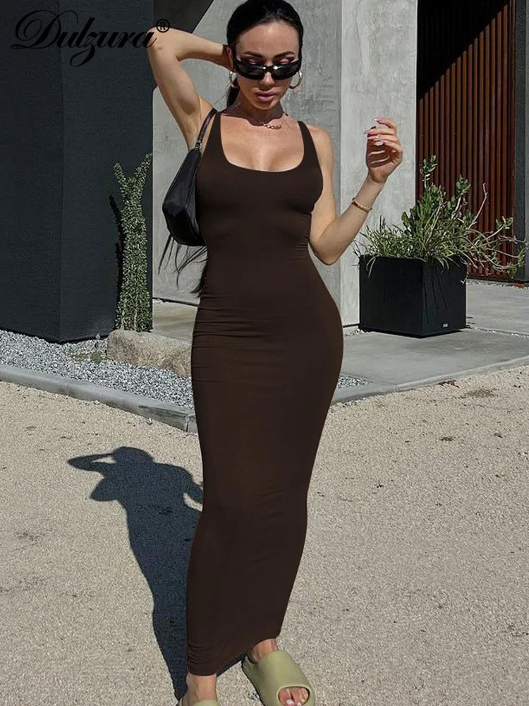 Dulzura 2024 Solid Sleeveless Maxi Dress Bodycon Sexy Streetwear Party Square Collar Outfits Y2K Clothes Wholesale Drop Shipping