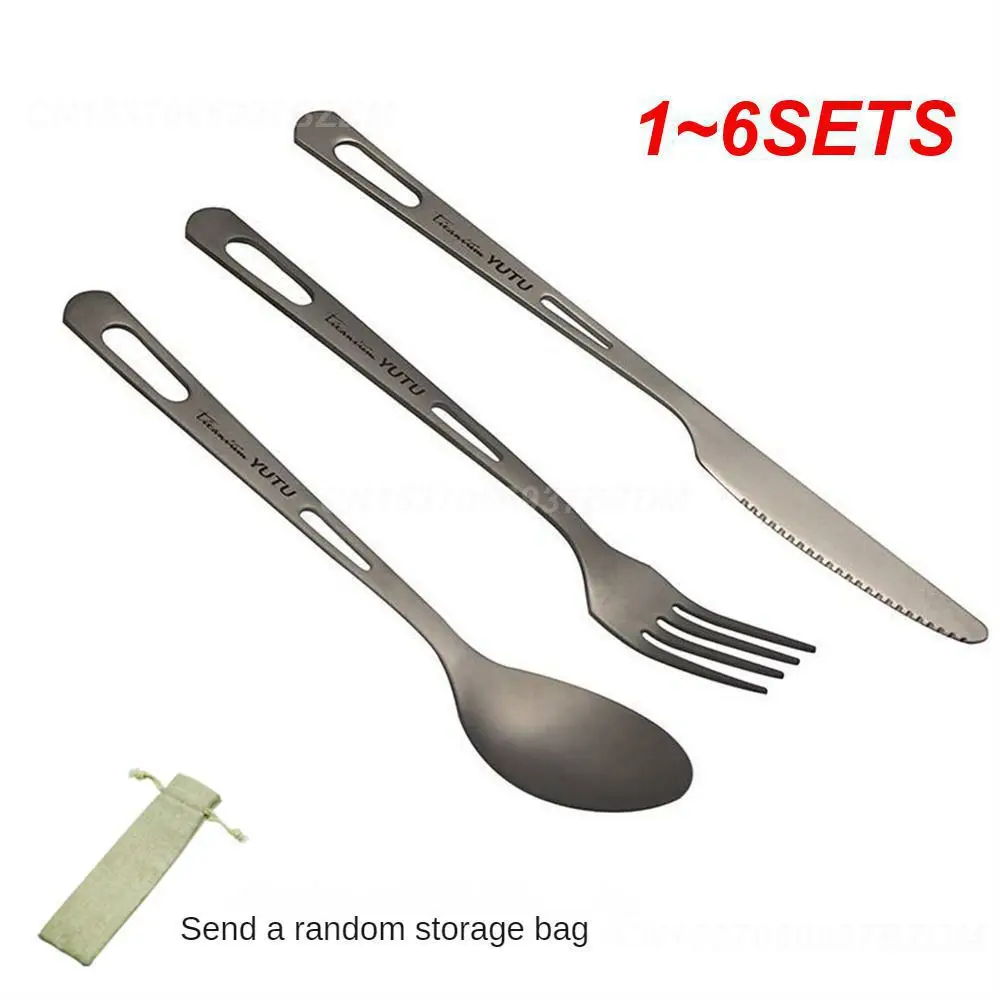 1~6SETS Camping Equipment Outdoor Tableware Space Saving Light Weight Travel Gear Sanding Silver Portable Cutlery Hiking Gear