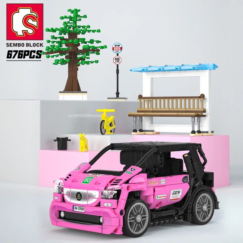 

GZDY BLOCKS Technical 676PCS Racing Car Building Blocks Pull Back Vehicle Model Bricks MOC Toys Pink Holiday Gift For Children