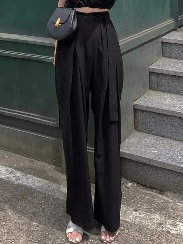 ฤดูใบไม้ผลิฤดูร้อนใหม่กางเกงวินเทจหลวมสีทึบขากว้าง Joggers กางเกงเอวสูงผู้หญิงกางเกงสีทึบ