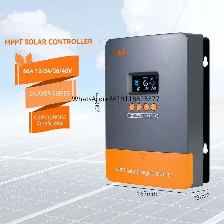 PowMr-controlador de carga Solar MPPT automático, 60A, 12V/24V/36V/48V