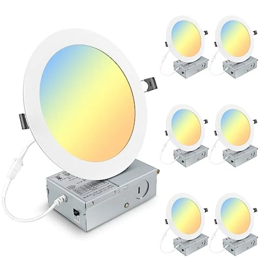 

7 Inch 3CCT Ultra-Thin LED Recessed Light with Junction Box 3000K/4500K/000K Selectable 18W Eqv 125W Dimmable Ceiling Lights 16