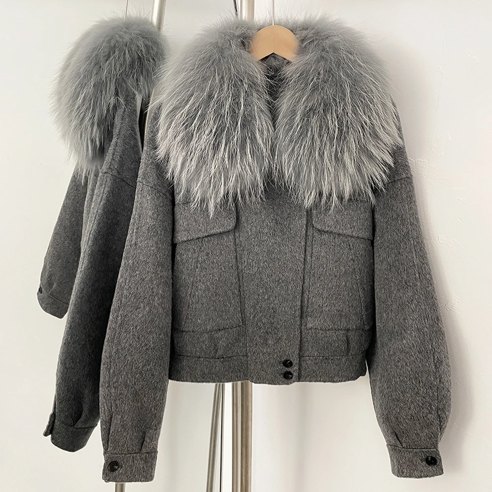 2025 Women New Fur Jacket women Short Wool Coat Fahsion New Autumn Winter Real Fox Fur Natural Fur Cashmere Woolen Jacket Female