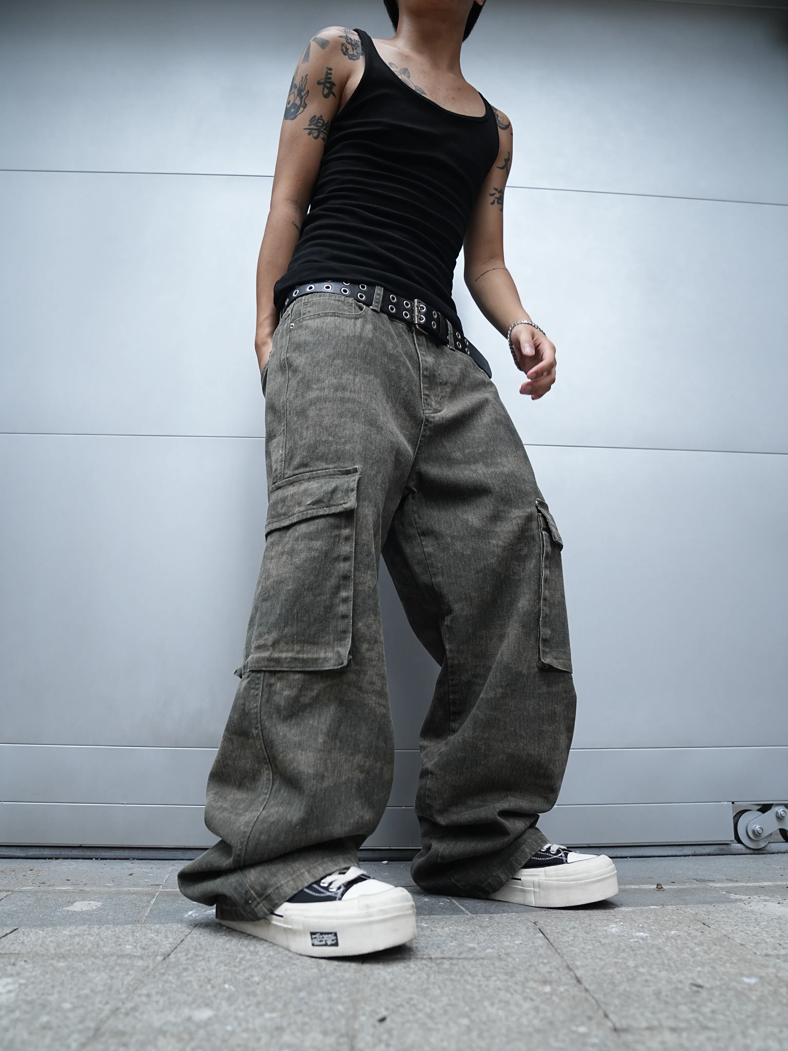 جينز كلاسيكي للرجال y2k من قماش الدنيم المتعثر للرجال ملابس الشارع جينز فضفاض واسع الساق فضفاض الهيب هوب سراويل مستقيمة غير رسمية #2