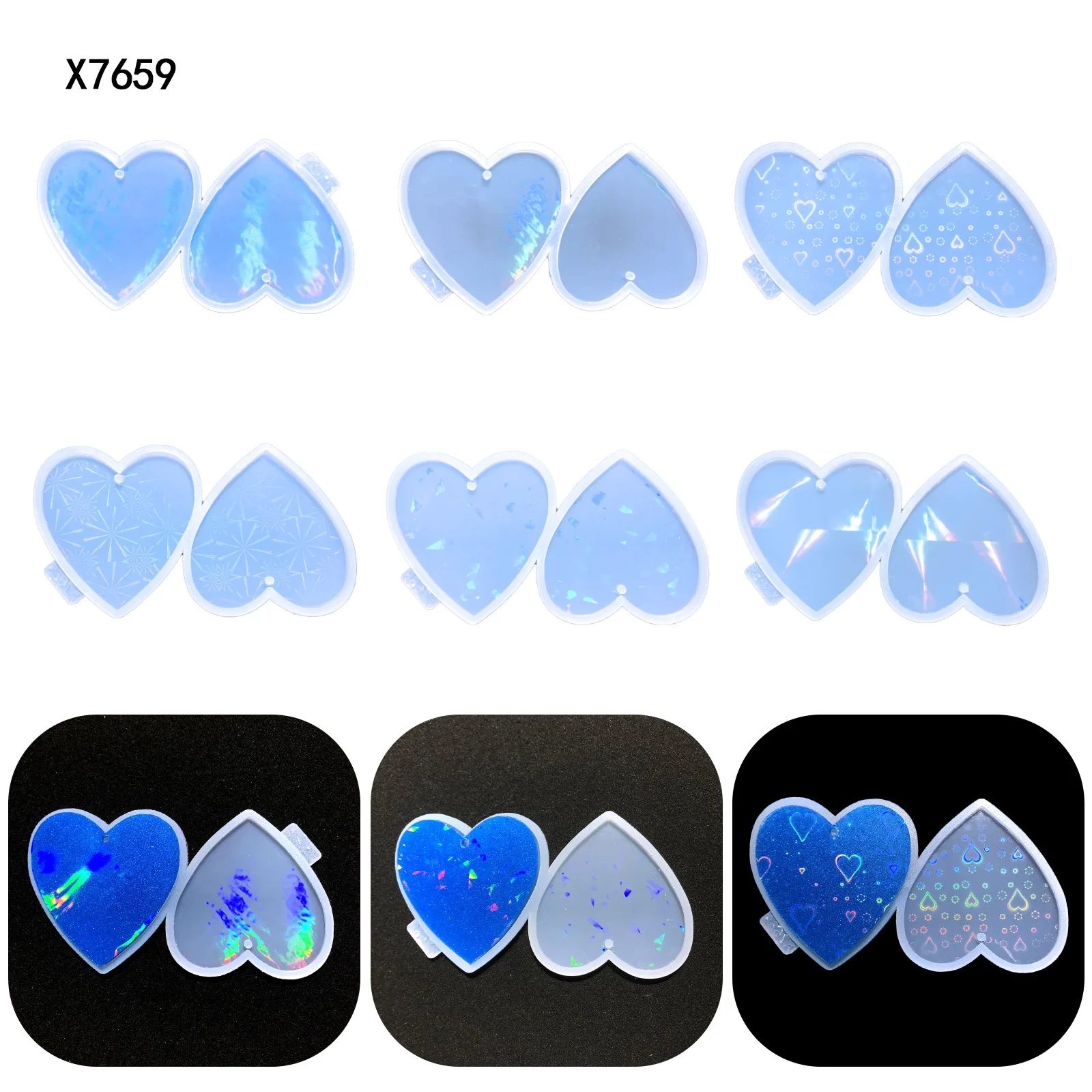 Holographic Laser Silicone Mold Love Earrings Hanging Ornament Pendants Jewelry Laser Holographic Epoxy Silicone Mould For Resin