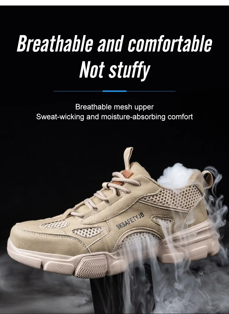 Arbeits schuhe hohl atmungsaktiv Stahl Zehen stiefel leichte Sicherheits arbeits schuhe rutsch fest für Männer Frauen männliche Arbeit Sneaker – Detail 11