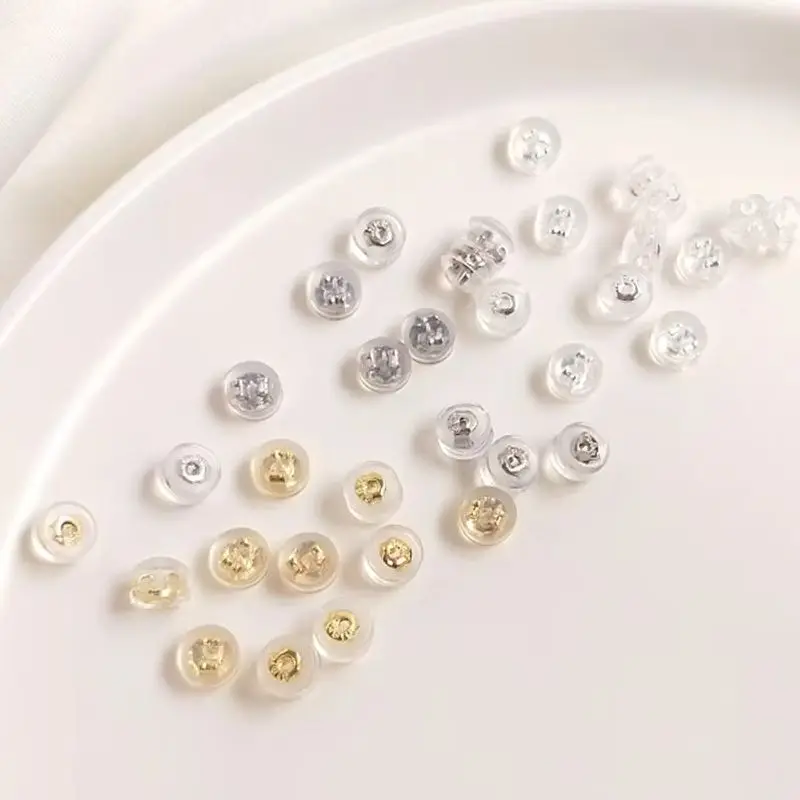 14K Gold Plated Ear cap, ear stud, ear plug, earring, anti-allergy soft silica gel, gold and silver ear accessories