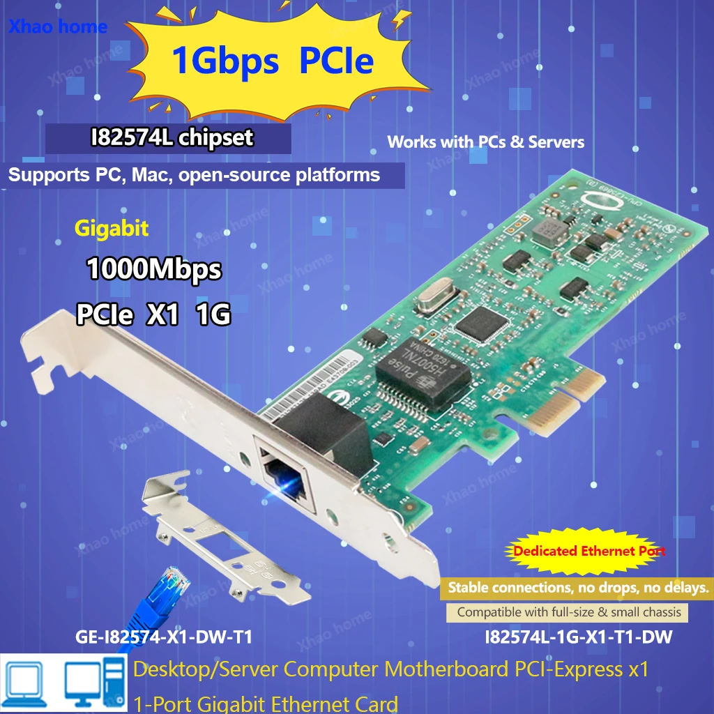 

I82574 PCI-E Gigabit NIC for Diskless Boot, NAS/NVR, Soft Router, PXE, Plug & Play for ESXi,VM, 2U Server, Traffic Aggregation