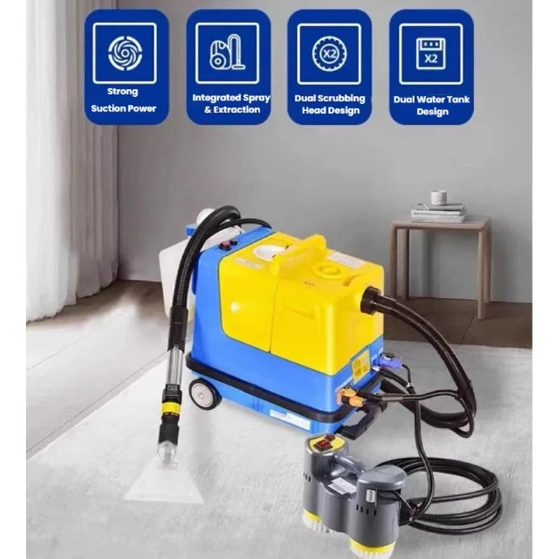 9L/10L Dual Tank Commercial Carpet Cleaning Machine Spray Suction Rotary Brush Integrated Wheeled Fabric Spot Extractor