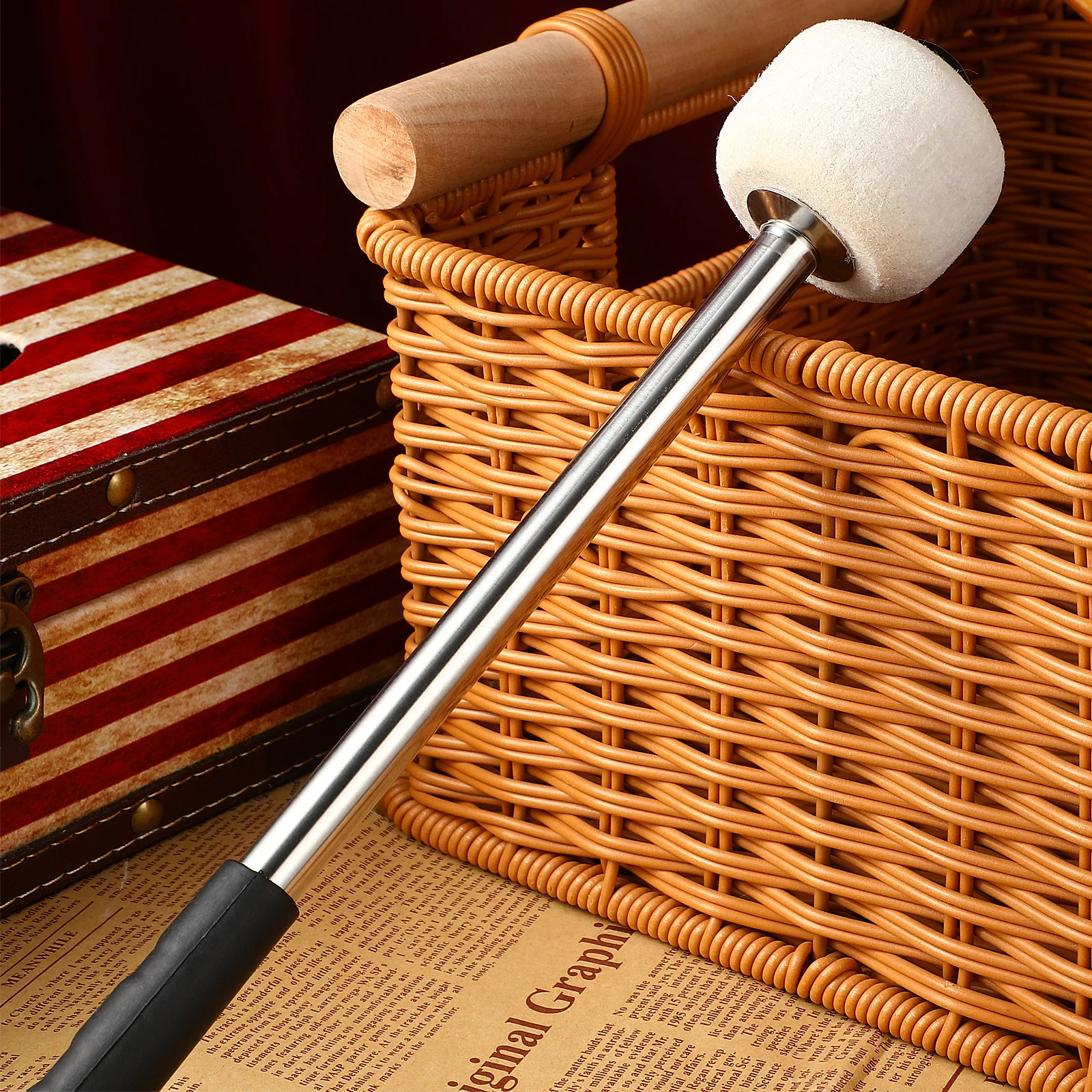 

Wool Felt Head Bass Drum Beater Stainless Steel Handle Professional Drumstick Mallet Percussion Instrument Accessory
