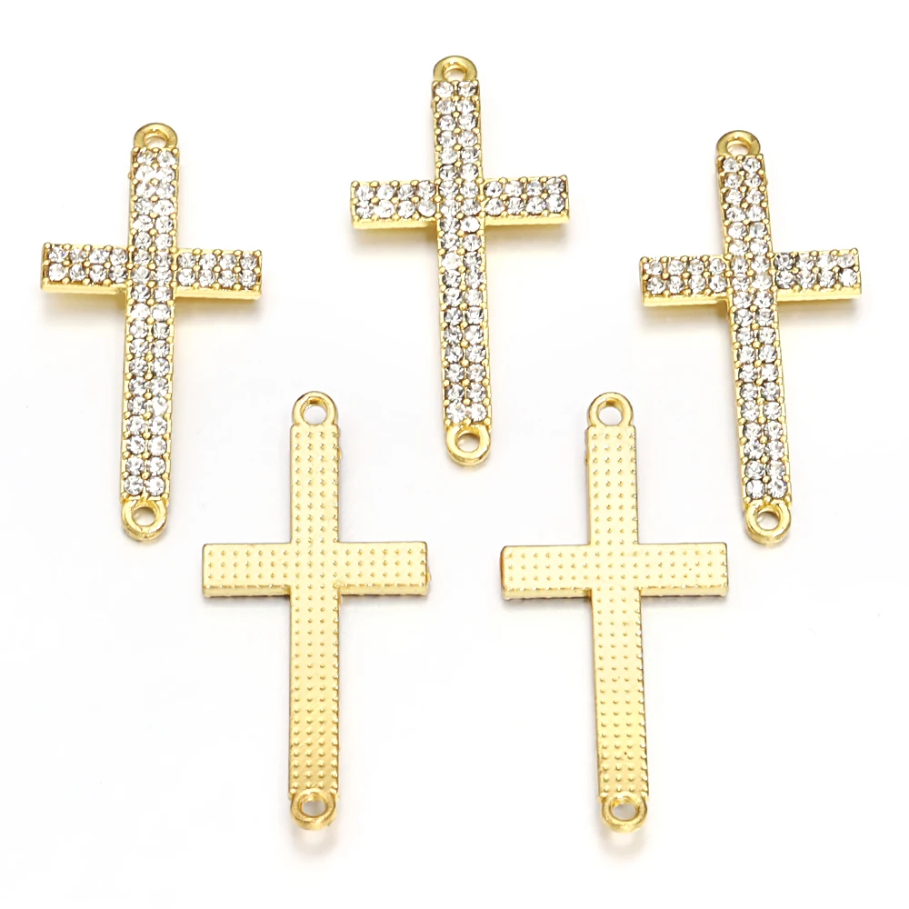 SAUVOO Alloy 22x47mm Cross Inlaid Rhinestone Exquisite Shiny Crystal Jesus Cross Necklace Pendants Religious Jewelry Accessories