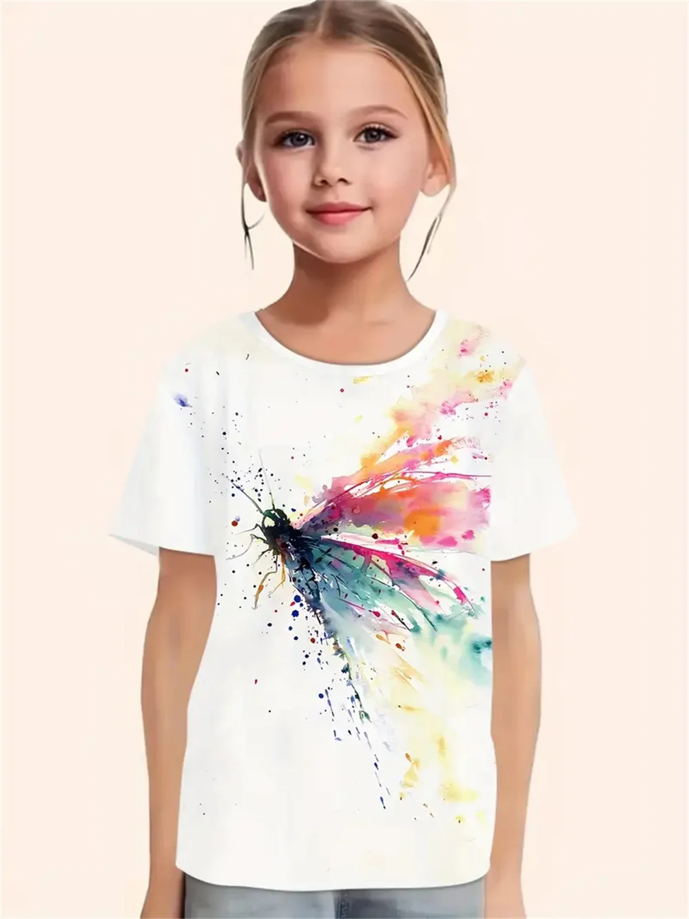 Camisetas divertidas y sencillas para uso diario para niñas, Toptee de manga corta con estampado 3d, ropa para niñas 2021, camisetas informales de moda