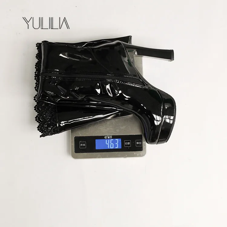 YULILIA مثير امرأة المرأة التصميم الأصلي سميكة سوليد الدانتيل حواف عالية الكعب فوق الركبة أحذية طويلة ملهى ليلي فتاة سيدة #6