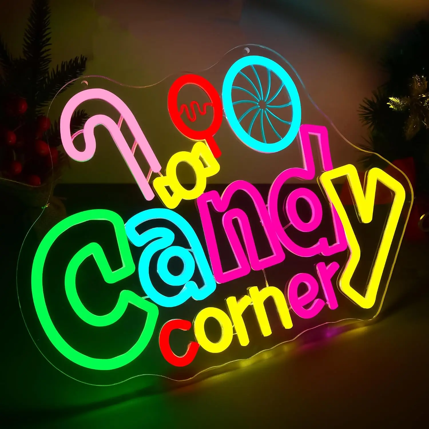Candy Corner Neon Sign, USB Powered LED Neon Light for Candy Shop Birthday Party Home Store Holiday Decoration Gift Night Light
