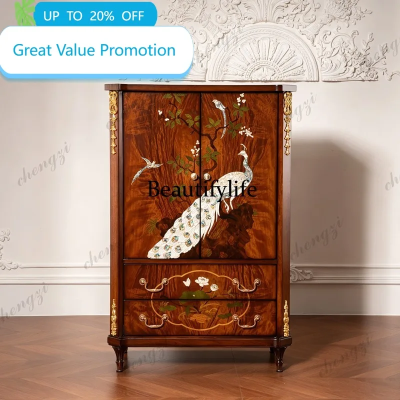 M178 Commode rétro américaine en bois massif, meuble de rangement haut de gamme, meuble décoratif d'entrée du sol au plafond