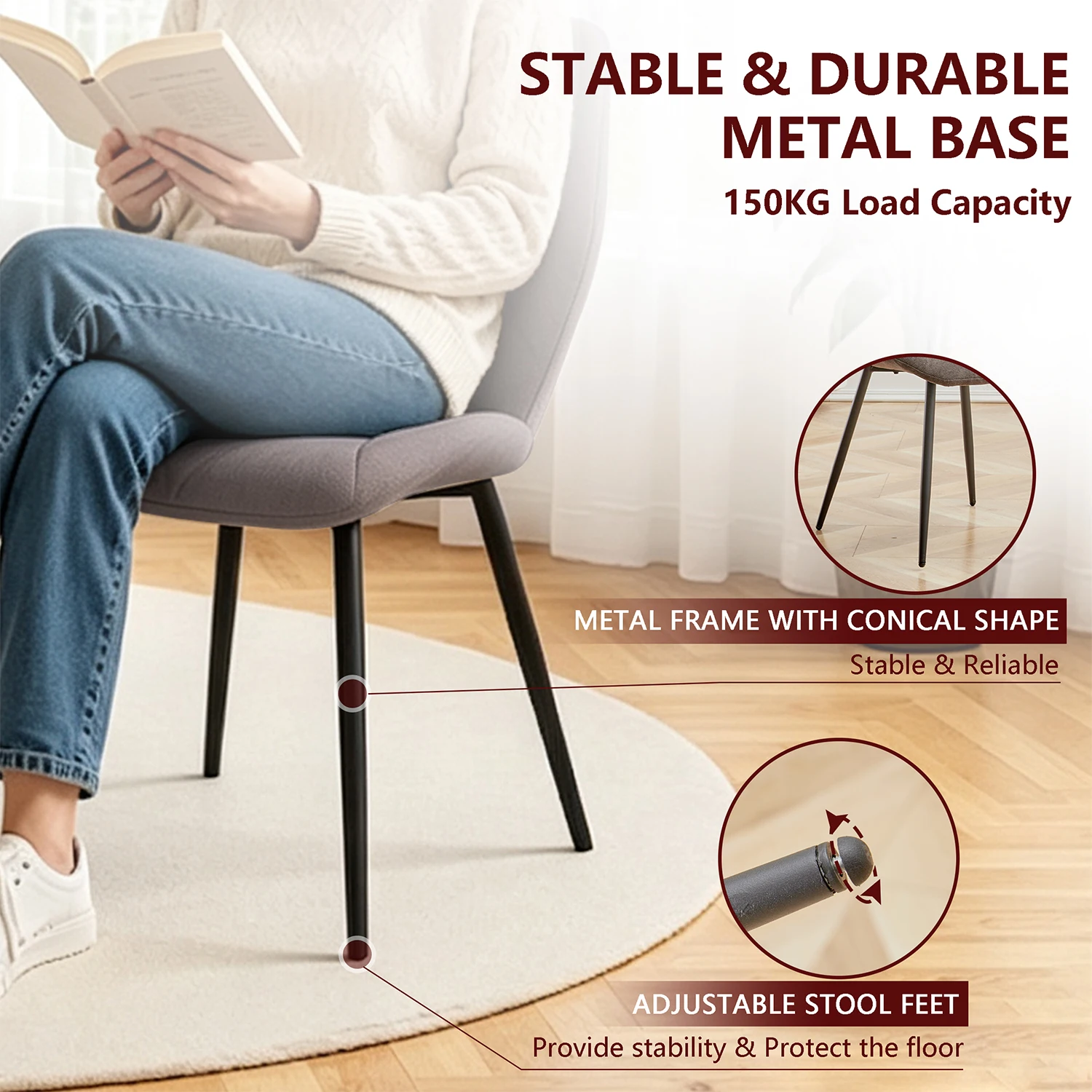 GrandCA HOME Set mit 2/4/6 modernen Esszimmerstühlen, gepolstert, mit Leinenstoff bezogen, minimalistische Bürostühle für Küche und Esszimmer – Detail 9